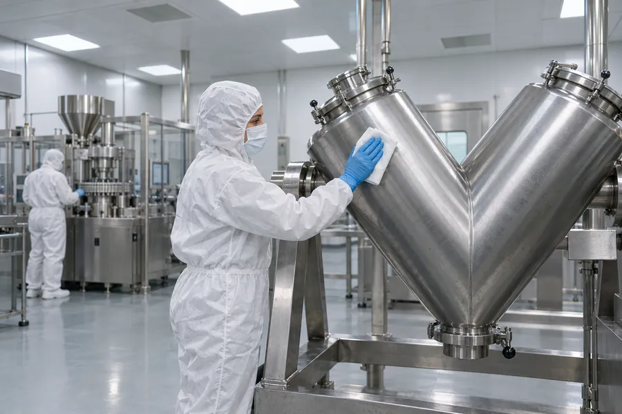 Technician cleaning a stainless blender