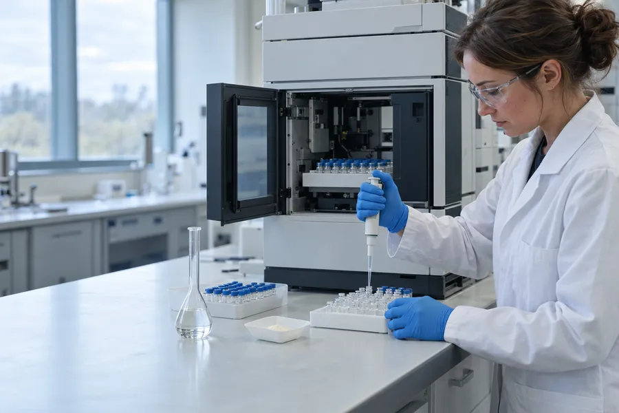 Analyst filling HPLC vials
